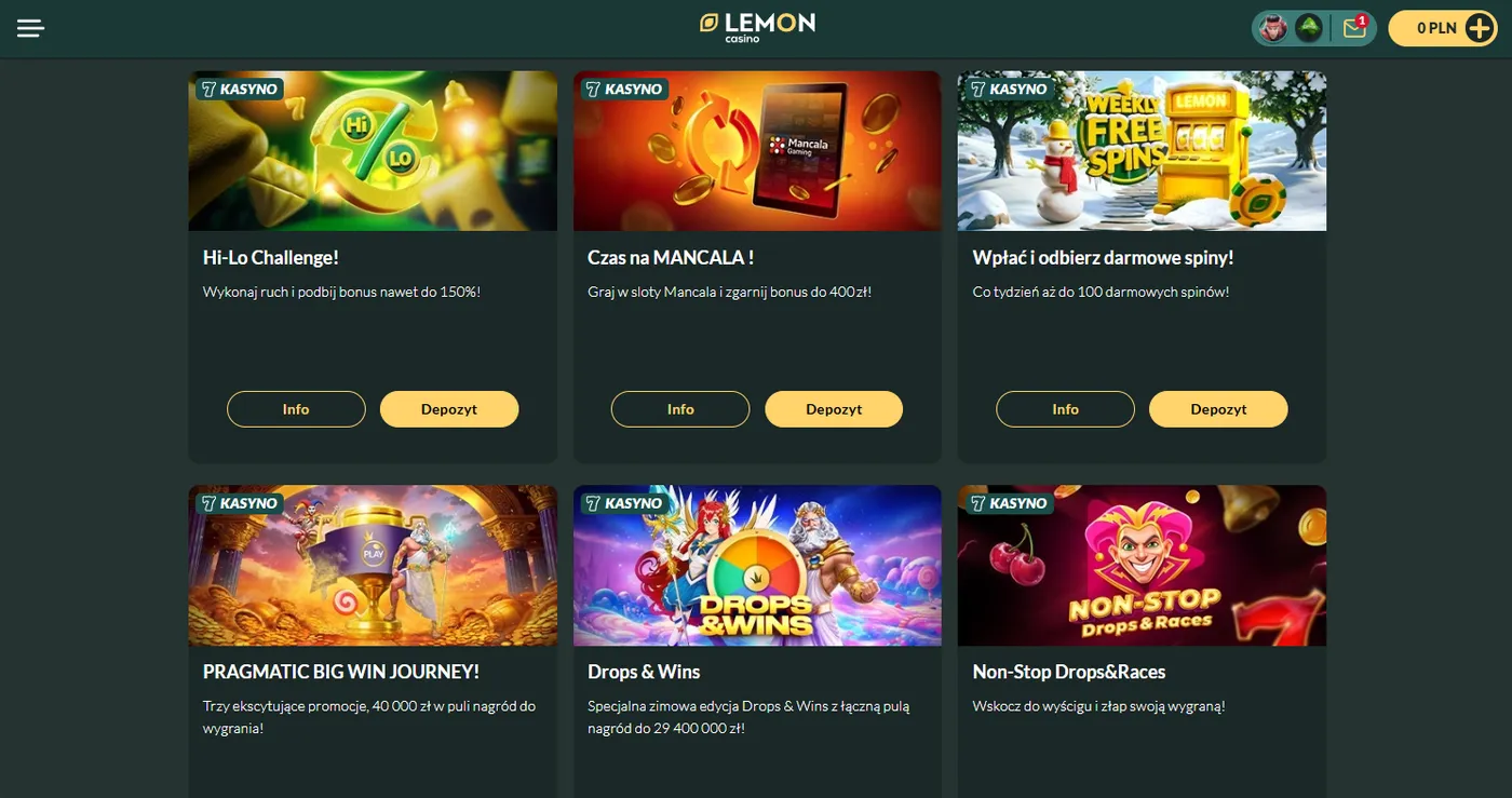 Bonusy i promocje w Lemon Casino dla graczy z Polski